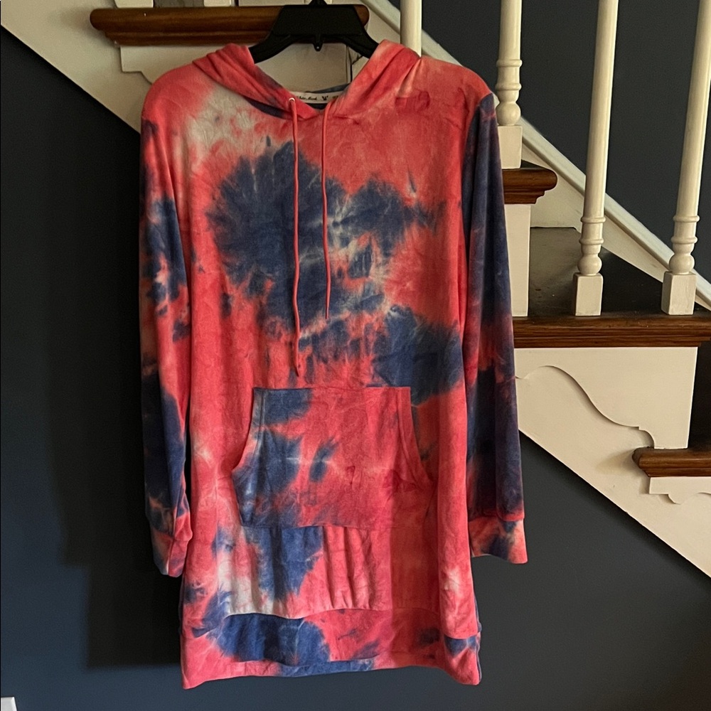 White Mark Colorful Tie Dye Hoodie Dress Sz L NEW